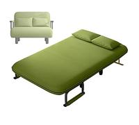 Adjustable Convertible Sleeper Chair Bed - Foldable Guest Bed with 5-Level Backrest, Soft Sponge Mattress, Cotton Linen Fabric for Office, Living Room, Bedroom (Green, 100x70x80cm)