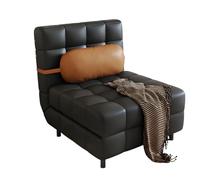Adjustable Convertible Sleeper Sofa Chair, Foldable Pull-out Couch Bed in Black Cats Paw Leather, 3-Level Backrest for Living Room, Guest Room, Office (90cm)