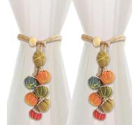 Adjustable Curtain Tiebacks - Pumpkin String Rope | Gauze Curtain Gathering Hanging Rope | Modern Simple Style Tie Backs For Curtains | 2 Pack Cotton Linen Drapery Holdbacks For Fall Halloween Fa
