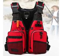 Adjustable Fly Fishing Life Vest for Adults Men Women, High Buoyancy Safety Vest with Multiple Pockets Breathable Mesh for Kayaking Boating Fishing Paddle Boarding Water Sports(Red)