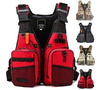 Adjustable Fly Fishing Life Vest with Breathable Mesh Design, High Buoyancy Outdoor Safety Vest with Multi-Pockets for Boating Kayaking Surfing Swimming Paddle Sports Men Women(Red)
