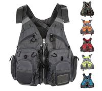 Adjustable Fly Fishing Swim Vest for Adults Men Women, Comfortable High Buoyancy Design with Breathable Mesh Back and Multi-Pockets for Kayaking Boating Fishing Water Sports(Grey)