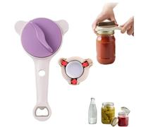 Adjustable Jar Opener for Seniors with Arthritis, 4-in-1 Multi-Function Bottle Opener, Ergonomic Kitchen Gadget for Weak Hand Strength, Easy Grip Lid Remover for Standard & Twist Tops (Purple)