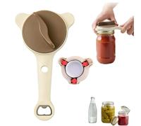 Adjustable Jar Opener for Seniors with Arthritis, 4-in-1 Multi-Function Bottle Opener, Ergonomic Kitchen Gadget for Weak Hand Strength, Easy Grip Lid Remover for Standard & Twist Tops (Khaki)