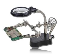 Adjustable LED Magnifying Glass Soldering Station,Helping Hands Soldering Station,LED Lighted 3.5X 12X Magnifier with 360° Lamp,Lens,Auxiliary Clips Alligator Clamp,for Miniature Projects (Black)