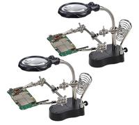 Adjustable LED Magnifying Glass Soldering Station, Miniature Assembly Complete Soldering with Stable Base, LED Lighted 3.5X 12X Magnifier with 360° Lamp,Lens,Auxiliary Clips Alligator Clamp (2Pcs)