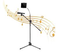 Adjustable Microphone Stand, Gooseneck Floor Tripod, Metal Arm: Rotating Support with Phone Holder for Singing, Live Streaming, Stage Shows, Events, Performance, and Wedding Use