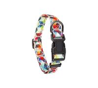adjustable Nylon Dog Collar with geometric Patterns, reflective line, Soft Comfy Nylon Dog Collar with Safety Buckle for Small Medium dogs (S)