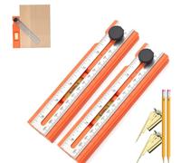 Adjustable Positioning Marking Protractor Tool, Multifunctional Depth Measuring Ruler with Angle 15°-90°, Bubble Level & Fixed Point Marking, Rotatable Knob,Angle Finder Woodworking (Orange Set B)