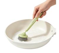 Adjustable Pot Scrub Brush with Rotating Head - Ergonomic Dish Brush For Pans, Pots & Bottles | Flower-Shaped Kitchen Scrubber For Stove & Sink | Durable Pet Material, 9in, White/Green