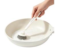 Adjustable Pot Scrub Brush with Rotating Head - Ergonomic Dish Brush For Pans, Pots & Bottles | Flower-Shaped Kitchen Scrubber For Stove & Sink | Durable Pet Material, 9in, White/Green