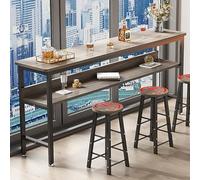 Adjustable Rectangular Bar Table High Counter Dining Table with Footrest & Metal Frame Perfect for Small Spaces in Kitchen & Living Room Pub Coffee Desk (Color2 16)
