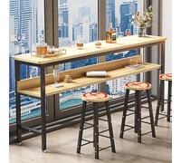 Adjustable Rectangular Bar Table High Dining Counter with Footrest & Metal Frame Space Saving Pub Coffee Desk for Kitchen & Living Room (Color1 16)