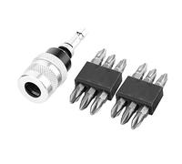 Adjustable Screw Depth Limiter | Chrome Alloy Steel Holder with 12 PH2 Bits | Secure Screwdriver for Drywall/Woodworking/Flooring | 6.35mm Shank