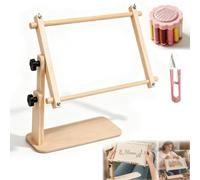 Adjustable Tabletop Embroidery Stand - Cross Stitch Frame Holder, Needlepoint Lap Rack with 360° Rotating Stable Sitting-Base Design, for Embroidery Hoops, Cross Stitch Needlepoint DIY (6" × 12")