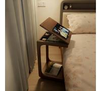 Adjustable Tiltable C Table End Desk, C Shaped Side Table with Swivel Wheels, Versatile Walnut Coffee Desk for Mid Century Modern Living Room, Perfect for Laptops, Meals, and Coffee(31.5"x15.7"25.6")