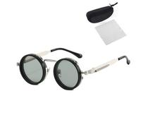 Adjustable Tint Rounded Polarized Lenses Retro Sunglasses, ND9 Stepless Lens with 1-9 Gear Transition, UV Protection, for Men Women (Silver)