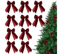 Adjustable Velvet Ribbon Bows - 10 Pieces Festive Decorations for Christmas | Elegant Bow Wreath Ornaments for Indoor Outdoor Home, Party Celebrations, Family Tree Decorating, Seasonal Holiday Accents