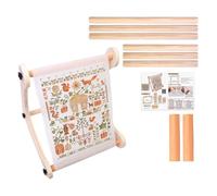 Adjustable Wooden Embroidery Stand with Scroll Frame, Portable Stitching Support Tool for Quilting Needlework Cross Craft Projects and Pattern Display on Desktop or Lap