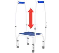AdjustaStep - Taburete doble con doble asa/barandilla, altura ajustable, diseño moderno blanco/azul