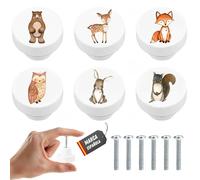 ADLEER Tiradores infantiles de madera blancos + tornillos - tiradores armarios blancos 3,4cm-pomos y tiradores infantiles con dibujos de animales-pomos infantiles para cajones,armario (6, Blanco 2)