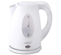 Adler AD-1207 Hervidor de Agua Eléctrico, 1,5 L, 2000W, Libre de BPA, Base Giratoria, 2000 W, 1.5 litros, 0 Decibeles, Blanco