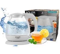 Adler AD1283C Hervidor de Agua Eléctrico de Cristal 1 Litro, Vidrio sin BPA, Retroiluminado, Apagado Automático, Inalámbrico 360º sin Cable, 1100W