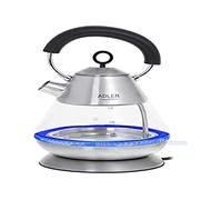 ADLER AD 1282 Hervidor de Agua Eléctrico de Cristal 1,5 Litros, Vidrio sin BPA, Retroiluminado, Diseño Vintage - Moderno, Apagado Automático, Inalámbrico 360º sin Cable, 2200W