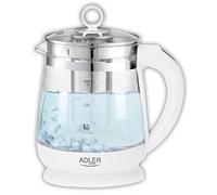Adler AD 1299 Hervidor de Agua Eléctrico de Cristal 1,5 Litros,Infusor,Vidrio sin BPA,Retroiluminado,Regulador Temperatura 60 a 100 gradosC, Apagado Automático, Inalámbrico 360grados sin Cable, 2200W