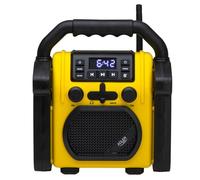 Adler AD 1911 - Radio para obras con Bluetooth V 5.1, Dual Power (batería y red) IPX54 Protección contra el polvo y el agua, AUX y conector para auriculares, diseño robusto, 10 W, amarillo/negro