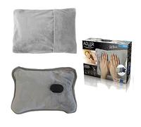 Adler AD 7427 - Bolsa de agua caliente eléctrica con funda suave (360 W, para adultos y niños, soporta temperaturas de hasta 5 horas, incluye cojín, botella de cama), color gris