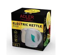 ADLER AD08W Hervidor de Agua Eléctrico 1 Litro, Inalámbrico, sin BPA, sin Cable, Apagado Automático, Base 360º, Filtro Antical, Blanco, 850W