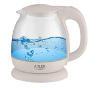 Adler AD1283C Hervidor de Agua Eléctrico de Cristal 1 Litro, Vidrio sin BPA, Retroiluminado, Apagado Automático, Inalámbrico 360º sin Cable, 1100W