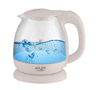 Adler AD1283C Hervidor de Agua Eléctrico de Cristal 1 Litro, Vidrio sin BPA, Retroiluminado, Apagado Automático, Inalámbrico 360º sin Cable, 1100W