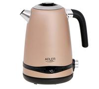 Adler AD1295 Hervidor Agua Eléctrico, Capacidad 1,7L, sin BPA, Control Temperatura, Acero Inox, Inalámbrico, Cobre, 2200W