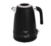 Adler AD1295B Hervidor Agua Eléctrico, Vintage, 1,7 L, sin BPA, Pantalla LCD, Control de Temperatura, Acero Inoxidable, Inalámbrico, Resistencia Oculta, Apagado Automático, 2200W, Negro