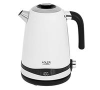 Adler AD1295W Hervidor Agua Eléctrico, Vintage, 1,7 L, sin BPA, Pantalla LCD, Control de Temperatura, Acero Inoxidable, Inalámbrico, Resistencia Oculta, Apagado Automático, 2200W, Blanco