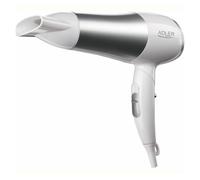 ADLER AD2225 Secador Pelo de Viaje, Plegable, Compacto, 2 Niveles de Potencia, Chorro Aire Frío, Boquilla Concentradora 360º, 2200W, Blanco y Gris