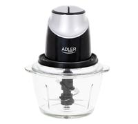 ADLER AD4082 Picadora Eléctrica de Alimentos, 4 Cuchillas Acero Inoxidable, 2 Velocidades, Recipiente de Cristal 1,2 Litros, Accesorios Aptos para Lavavajillas, Pica y Tritura Carne, Verduras, 550W