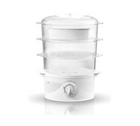 Adler ad633 vaporera eléctrica, 3 recipientes + recipiente arroz, temporizador 60 m, nivel agua, sin bpa, 800, blanco