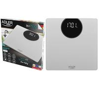 Adler AD8175 Báscula de Baño Digital, Alta Precisión, Pantalla LED, hasta 180Kg, Diseño Moderno, Apagado Automático, Vidrio Templado Color Plata
