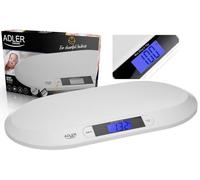 Adler Báscula Bebé Digital hasta 20 Kg, Peso Electrónico con Pantalla LCD, Función Hold Pesa con Precisión Aunque Haya Movimiento, Función Tara, Ideal Control Peso Recién Nacidos