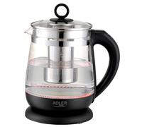 ADLER EUROPE AD 1299 - Hervidor de agua (cristal, 1,5 L, iluminación LED, control de temperatura 60-100 °C, colador de té, función de mantenimiento del calor, 2200 W), color negro