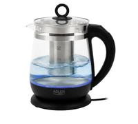 ADLER EUROPE AD 1299 - Hervidor de agua (cristal, 1,5 L, iluminación LED, control de temperatura 60-100 °C, colador de té, función de mantenimiento del calor, 2200 W), color negro