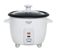 ADLER EUROPE Arrocera 0,6 litros, función de mantenimiento del calor, olla antiadherente, cuchara de arroz y vaso medidor, tapa de cristal