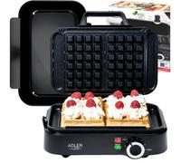 Adler Europe - Gofrera doble 2000W Nivel de calentamiento ajustable Dos gofres clásicos a la vez Revestimiento antiadherente 2 luces indicadoras Placas de gofres profundas