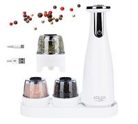 ADLER molinillo eléctrico de sal y pimienta, grosor de molienda ajustable, base iluminada (blanco)