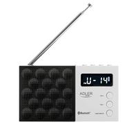 Adler Radio Portátil Digital AD 1908, Sintonización PLL Avanzada, FM con Bluetooth, Pantalla LCD, Batería extraíble de 800 mAh, Alarma, Antena Telescópica, Negro y Blanco