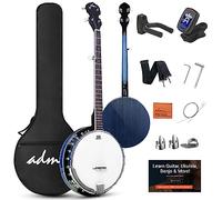 ADM Kit de banjo de 5 cuerdas para principiantes con cabeza Remo, parte trasera cerrada de tamaño completo en 24 soportes con lecciones gratuitas y accesorios de inicio para adultos y adolescentes