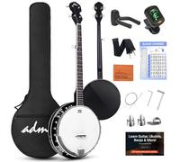 ADM Kit de guitarra banjo de 5 cuerdas con cabezal de tambor Remo y 5º afinador engranado, juego de banjoe de 24 soportes para principiantes, paquete de regalo con lecciones gratuitas y accesorios de
